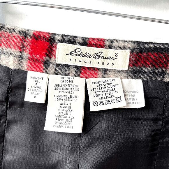 VTG 90s Eddie Bauer Red Black Plaid Wool Wrap Skirt SZ 8 Lined Kilt Style - Picture 7 of 7